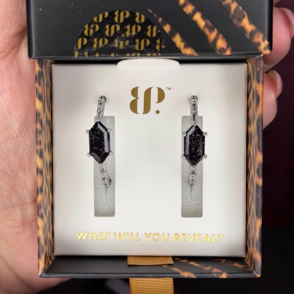 BP Silver and Black Hexagon Earrings